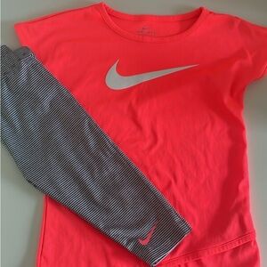 Nike Kids' Neon Pink and Gray Long Sleeve Tee